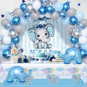 Jungen Baby Shower Deko Set - Hintergrund, Tischdecke und Luftballons - Blau - Bild 1 von 6