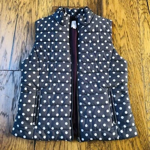 Ann Taylor Loft Womens M Puffer Vest Polka Dot Gray With Cream Dots Full Zip - Picture 1 of 11
