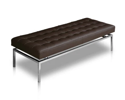Bauhaus leather seating bench with polished legs. Real leather dark brown. 109cm - Image 1 of 2