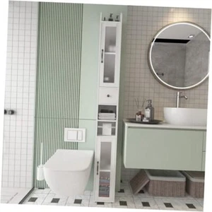 Bathroom Storage Cabinet with 2 Frosted Glass Doors, Tall Narrow Cabinet Clear - Picture 1 of 8
