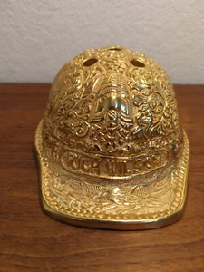 Gold Plated Brass Hammered Mini Hardhat Pencil Holder w/ Petroleum Motif & Name - Picture 1 of 12