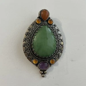 Carolyn Pollack Sterling Silver Turquoise Amethyst Carnelian Enhancer Pendant—(F - Picture 1 of 10