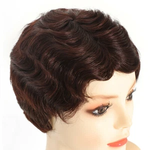 Women Human Hair Wig Short Finger Retro Body Wave Party Wig Part Sexy Ladies Wig - Picture 1 of 7