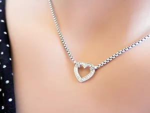 David Yurman Women's Pendant Necklace CableCollectibl SSilv DIAMOND HEART 16/17" - Picture 1 of 9