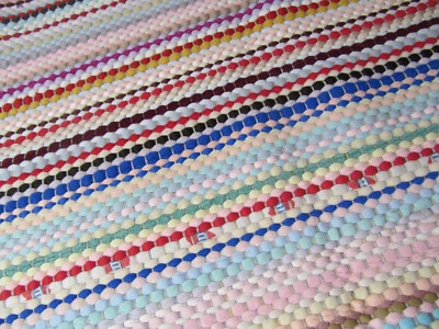 Vintage Rag Rug Mat Striped Loom Pinks Multi Color Weave Small 30" x 19" Z3 - Image 1 of 4