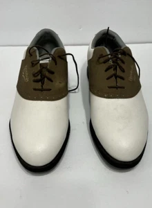 Reebok Mens Size 8.5 White Brown Spikeless Golf Shoe RA712WSI VERY NICE - Picture 1 of 11
