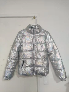 🟠 Forever21 Silver Metallic Fashion Puff Jacket Youth Large🟠 - Picture 1 of 6