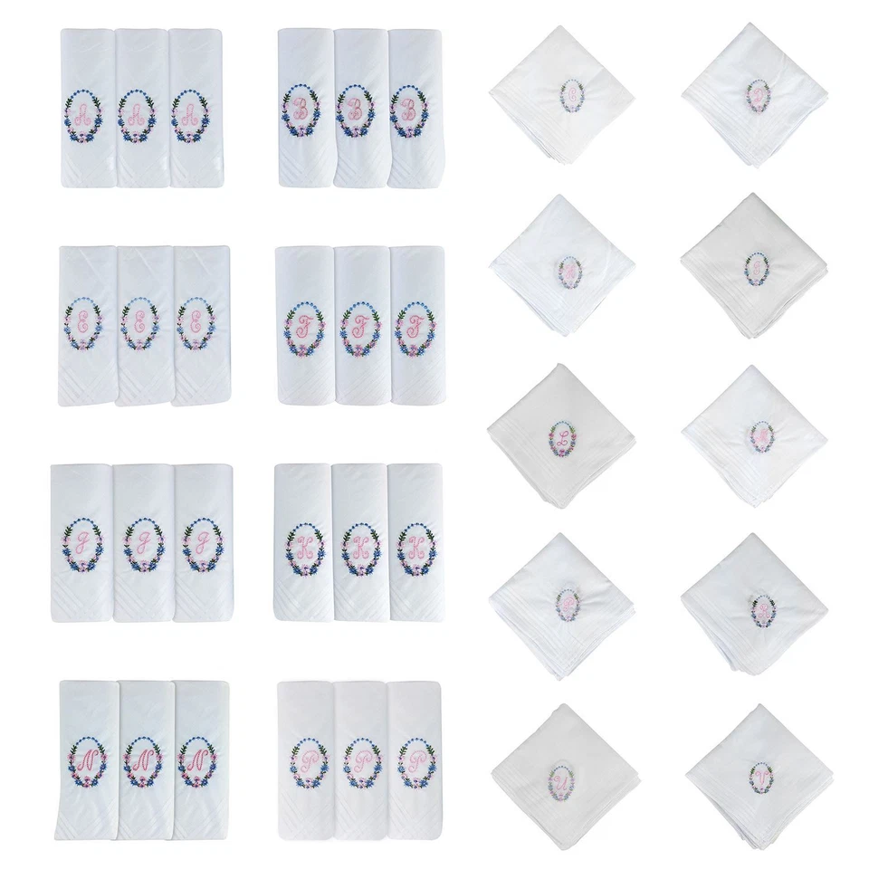 SPENCE BRYSON Womens White 100% Cotton Embroidered Name Initials Handkerchiefs,