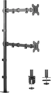 Extra Tall Dual Monitor Desk Mount 39 Inch Pole Adjustable Arms Fits Two 27 Inch - Picture 1 of 9