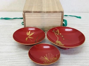 Y3730 CHAWAN Makie Triple Sake cup Set Japan antique vintage tableware - Picture 1 of 12