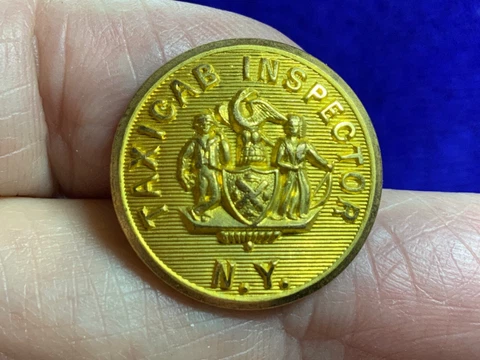 NEW YORK CITY TAXICAB INSPECTOR 1907-14 GILT COAT BUTTON 23mm BROWNING KING NOS Cover