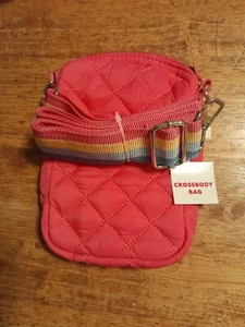Umhängetasche gesteppt Hot Pink 7" hoch x 5" breit abnehmbarer verstellbarer Riemen Reißverschluss NEU - Bild 1 von 5