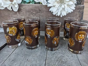 Vintage Libbey M. Dia Signed African Safari Animal 10oz Textured Tumblers (8) - Picture 1 of 7