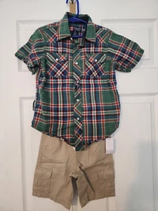 Chaps by Polo Ralph Lauren Plaid Button Up Short Sleeve Shirt Boy's 5 w/Shorts - Picture 1 of 7