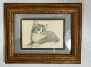 The Ginger Cat signiert von V Miller Druck aus 80er Jahre Holzrahmen - Bild 1 von 5