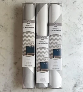 GREY/WHITE CHEVRON REMOVABLE PEEL AND STICK WALLPAPER ZIG ZAG BY WALL POPS! - Picture 1 of 5
