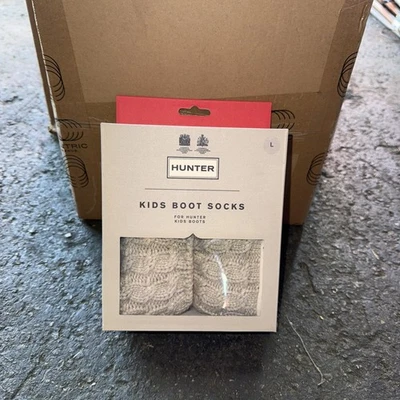 Hunter Original Kids Cable Knit Fleece Boot Socks Sz L 1-3 Beige Oatmeal New - Image 1 of 3