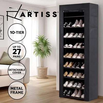 Artiss Shoe Rack Storage Cabinet Stackable Shelf Removable Cover 10 tier Black - image 1 of 4