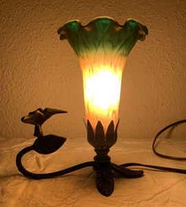 Vintage Tiffany Style Trumpet Tulip Hummingbird Lamp Night Light Accent Table - Picture 1 of 11