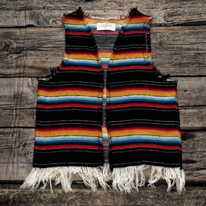 Vintage Taft Attractions mexikanische Serape gewebte Fransen Weste Südwesten Boho Medium - Bild 1 von 5
