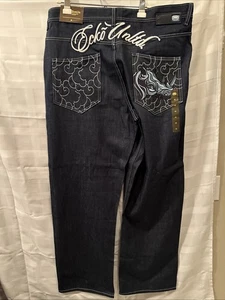 Pantalones de mezclilla vintage Ecko Unltd para hombre 40x34 azules Y2K graffiti holgados - Imagen 1 de 12