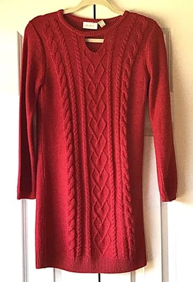 Children's Place 红色闪亮圣诞毛衣连衣裙,14 码 — 第 1/4 张图片