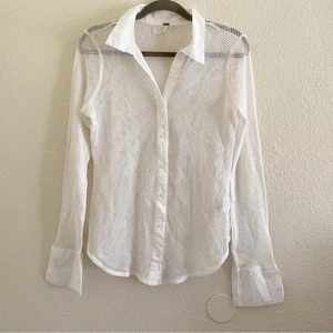 Free People Size Large Siggi Button Down Shirt White Mesh Sheer - Picture 1 of 11