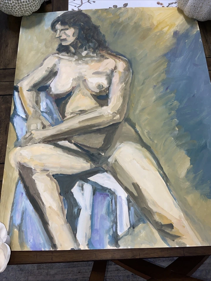 Pintura original de mulher nua em estilo expressionista 29x23 sem assinatura - Imagem 1 de 1