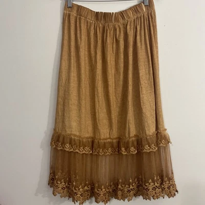 Falda midi de encaje en capas de algodón gitano jadiado O/S Boho Festival Cottagecore  Foto 1 de 4