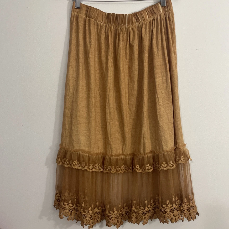 Falda midi de encaje en capas de algodón gitano jadiado O/S Boho Festival Cottagecore  Foto 1 de 4