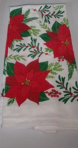 FULL UNCUT CHRISTMAS POINTSETTIA Print Cotton Kitchen Towel - Picture 1 of 1