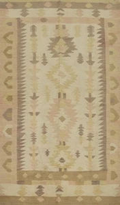 Vegetable Dye Wool Ivory Kilim Handwoven Rug 4x7 Tribal Reversible Carpet - Picture 1 of 11