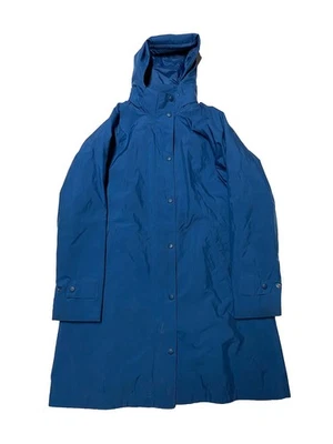 LL Bean Rain Jacket Womens Small Long Blue Hooded Nylon Shell - Image 1 of 4