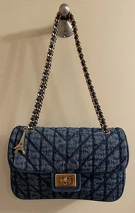 NWT Karl Lagerfeld Bag Quilted Blue Denim Bag With Charm - Picture 1 of 8