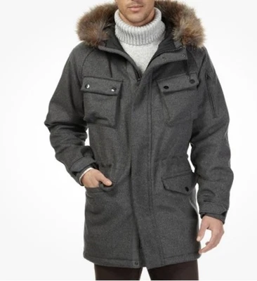 Abrigo parka para hombre Nautica talla L gris jaspeado lana piel chaqueta con capucha Foto 1 de 4