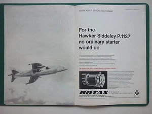 12/1966 PUB ROTAX ROVER LUCAS GAS TURBINE HAWKER SIDDELEY P.1127 ORIGINAL AD - Picture 1 of 1