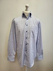 C590 MENS AUSTIN REED BLUE CHECK L/SLEEVE SLIM FIT SHIRT UK M EU 50 - Picture 1 of 6