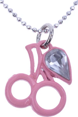 Rosa CHERRY Retro Kirschen STRASS Pin Up Halskette / Schmuck Rockabilly - Bild 1 von 3