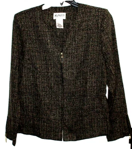 Kari New York Women's 16 Zip Front Blazer Jacket Charcoal Washable Tweed Slubbed - Picture 1 of 24