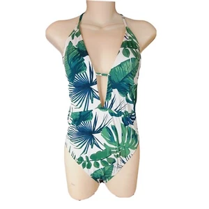 THE BIKINI LAB Palm Fronds Halter Plunge Swimsuit Medium M - Picture 1 of 7