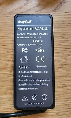 Sunydeal ST-C-070-20000325 65W 20V 3.25A AC Power Supply Adapter 11*5mm Lenovo.. - Image 1 of 4