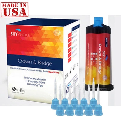 SKY CHOICE Crown & Bridge Temporary A1/A2/A3.5/B1/Bleach (1/50ml & 10 Mixing Tips) USA Made