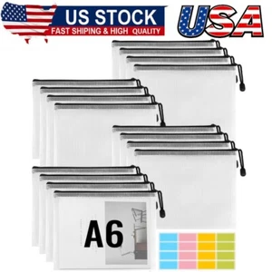 16Pcs A6 Document Bags with Zip,Waterproof Document Bag,Mesh Plastic Zip Bag,Zip - Picture 1 of 8