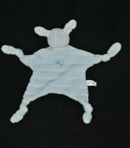 Peluche doudou lapin plat CARREFOUR bleu empreintes 4 nœuds TTBE - Picture 1 of 1