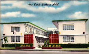 MIAMI BEACH, FLORIDA - HOTEL SANTA BARBARA - POSTAL DE LINO VINTAGE - Imagen 1 de 2