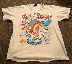 T-shirt MTV vintage 1991 The Ren And Stimpy Show Nickelodeon L cambia etichetta anni 90 - Foto 1 di 5