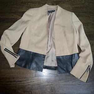 Jones New York  Camel Faux Vegan Leather Panel Jacket Sz 4 - Picture 1 of 5