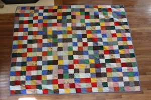 Hand Stitched Light Patchwork Squares Quilt Twin 76" x 88" - Picture 1 of 8