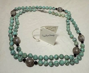 Handmade artisan Turkish sterling filigree silver turquoise onyx necklace long - Picture 1 of 10