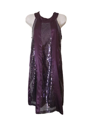 New Womens Medium purple sequin sleeveless halter shift dress elastic back lined Foto 1 de 4